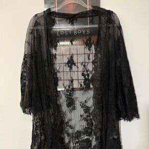 Elegant Black Lace Kimono Robe